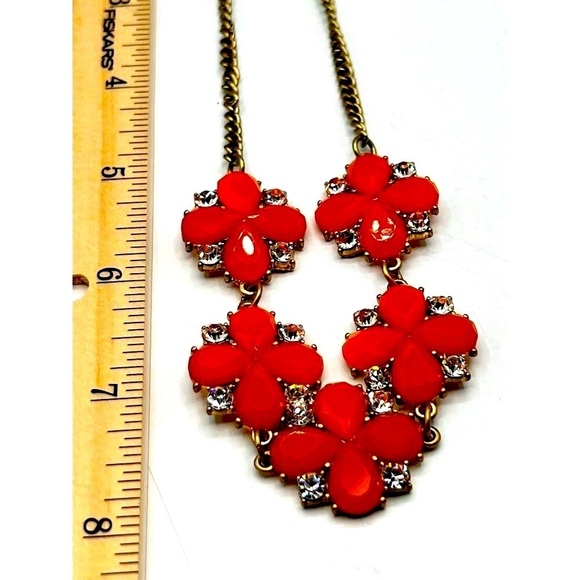 Vintage Orange Flower Statement Necklace With Rhinestones B38 - Picture 8 of 8